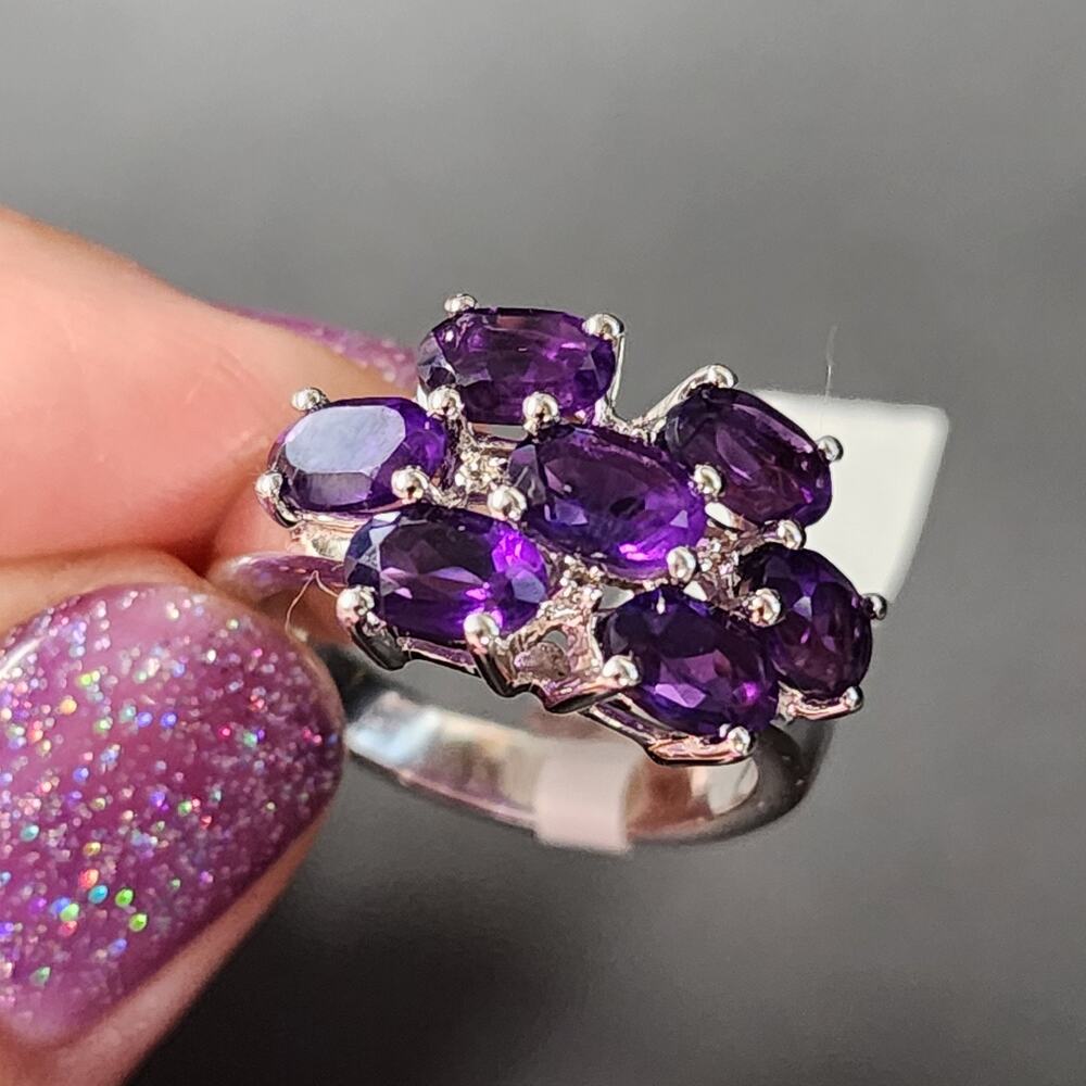 NEW Purple Amethyst Cocktail Ring SZ 7 Sterling Silver 925 QJ Oval Jewelry Boxed